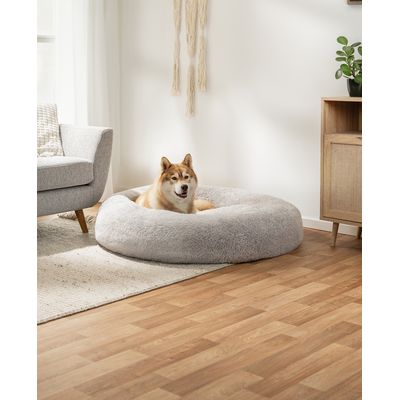 lionto Donut-Hundebett aus weichem Plüsch mit rutschfester Unterseite