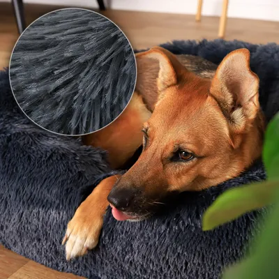 lionto Donut-Hundebett aus weichem Plüsch mit rutschfester Unterseite