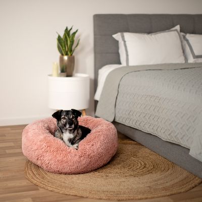 lionto Donut-Hundebett aus weichem Plüsch mit rutschfester Unterseite