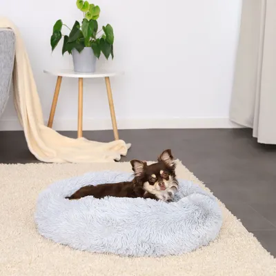 lionto Donut-Hundebett aus weichem Plüsch mit rutschfester Unterseite
