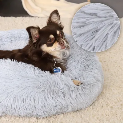 lionto Donut-Hundebett aus weichem Plüsch mit rutschfester Unterseite