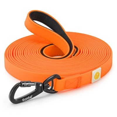lionto Schleppleine für Hunde aus Nylon mit PVC-Beschichtung 15 m / neonorange