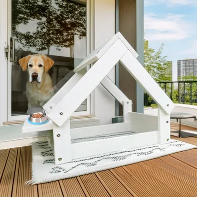 WELLHOME Cabanon intérieur avec support pour gamelles en bois
