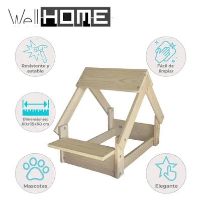 WELLHOME Cabanon intérieur avec support pour gamelles en bois