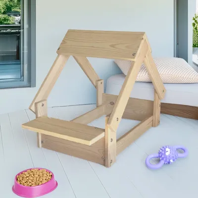 WELLHOME Cabanon intérieur avec support pour gamelles en bois