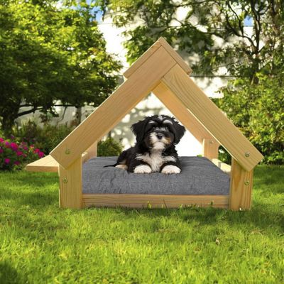 WELLHOME Cabanon intérieur avec support pour gamelles en bois