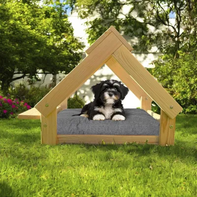 WELLHOME Cabanon intérieur avec support pour gamelles en bois