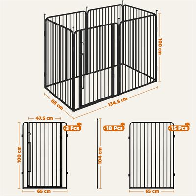 Parc Pour Chien En 6 Panneaux Enclos En Métal Avec Porte 100 Cm