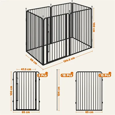 Parc Pour Chien En 6 Panneaux Enclos En Métal Avec Porte 100 Cm