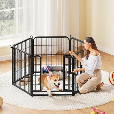 Parc Pour Chien à 6 Panneaux Enclos En Métal Avec Porte Verrouillable