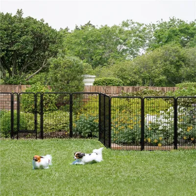 Parc Pour Chien Pliable En 8 Panneaux En Métal Clôture Avec Porte
