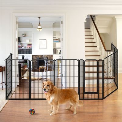 Parc Pour Chien Pliable En 8 Panneaux En Métal Clôture Avec Porte
