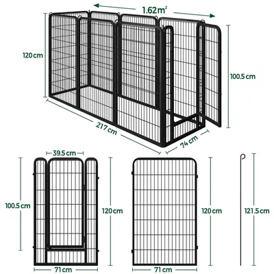 Parc Pour Chien Pliable En 8 Panneaux En Métal Clôture Avec Porte