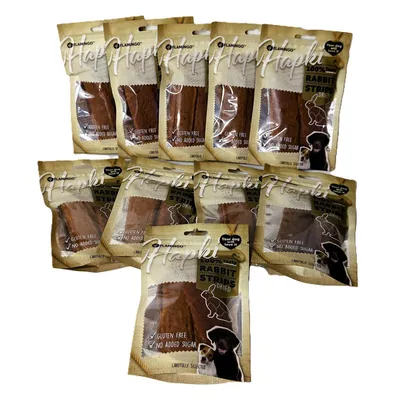 Friandise lamelles de lapin Hapki pour chien 85 g X 10 soit 850 g.