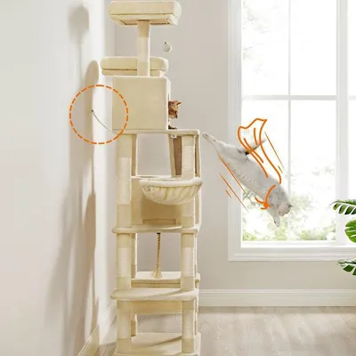 Arbre à chat spacieux avec griffoir, miradors et hamac