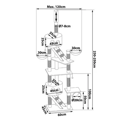 lionto arbre à chat XXL avec sisal, peluche, niches et hamacs