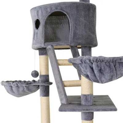 lionto XXL Kratzbaum 230-250 cm mit Sisal, Plüsch, Höhlen und Hängematten