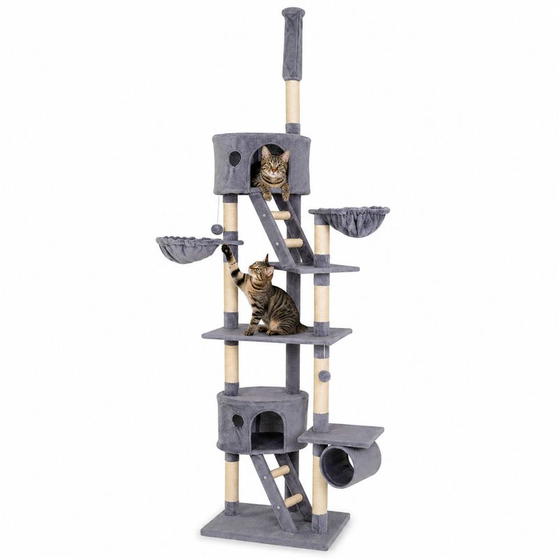 lionto XXL Kratzbaum 230-250 cm mit Sisal, Plüsch, Höhlen und Hängematten