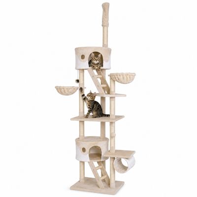 lionto XXL Kratzbaum 230-250 cm mit Sisal, Plüsch, Höhlen und Hängematten