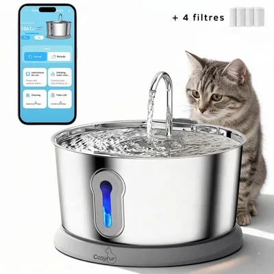 Fontaine à eau pour chats connectée en inox 4L - Cosyfur