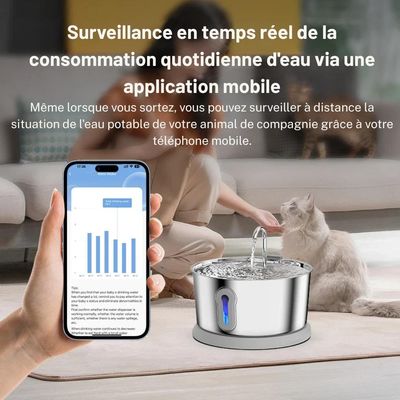 Fontaine à eau pour chats connectée en inox 4L - Cosyfur