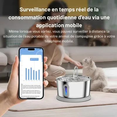 Fontaine à eau pour chats connectée en inox 4L - Cosyfur