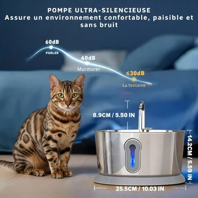 Fontaine à eau pour chats connectée en inox 4L - Cosyfur