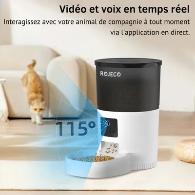 Distributeur automatique de croquettes 3L avec caméra HD - ROJECO Distributeur automatique de croquettes 3L avec caméra HD - ROJECO