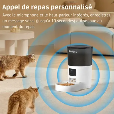 Distributeur automatique de croquettes 3L avec caméra HD - ROJECO Distributeur automatique de croquettes 3L avec caméra HD - ROJECO