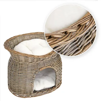 lionto panier pour chat en osier avec coussins doux et double couchage