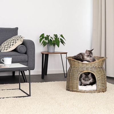 lionto Weidenkorb für Katzen, 55x39x43 cm, grau