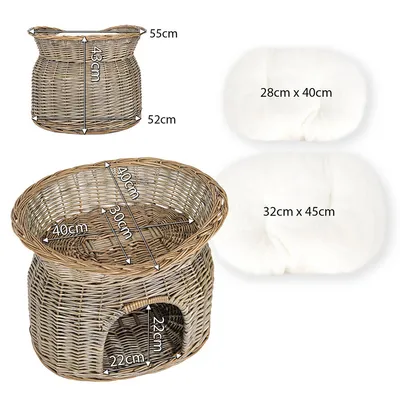 lionto panier pour chat en osier avec coussins doux et double couchage