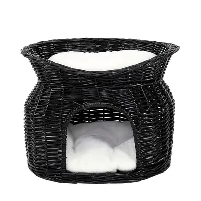 lionto panier pour chat en osier avec coussins doux et double couchage