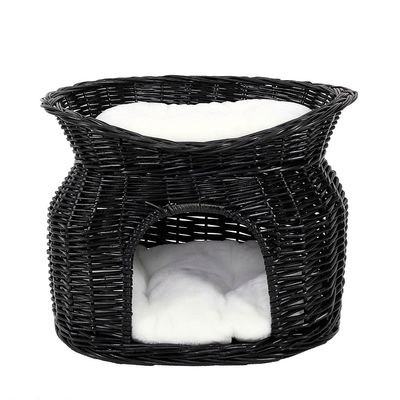 lionto Weidenkorb für Katzen, 55x39x43 cm, grau 55 x 40 x 43 cm, Noir