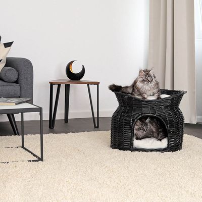 lionto Weidenkorb für Katzen, 55x39x43 cm, schwarz