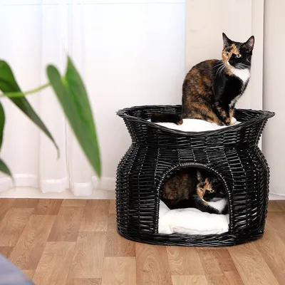 lionto panier pour chat en osier avec coussins doux et double couchage