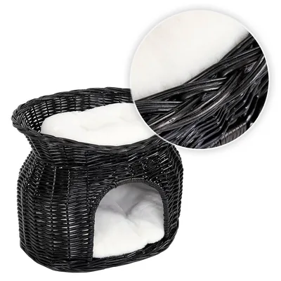 lionto panier pour chat en osier avec coussins doux et double couchage