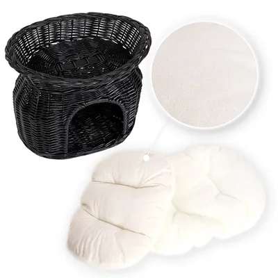 lionto panier pour chat en osier avec coussins doux et double couchage
