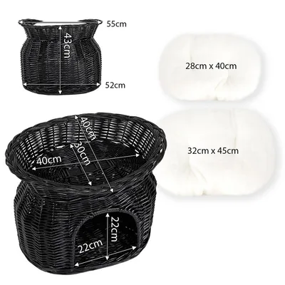 lionto panier pour chat en osier avec coussins doux et double couchage