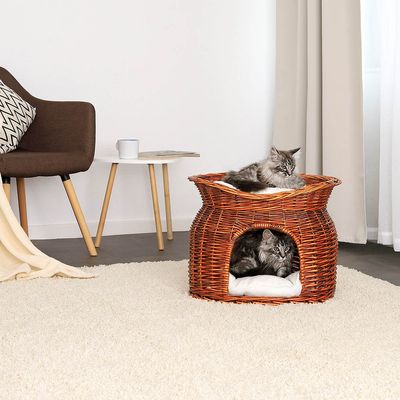lionto Weidenkorb für Katzen, 55x39x43 cm, braun