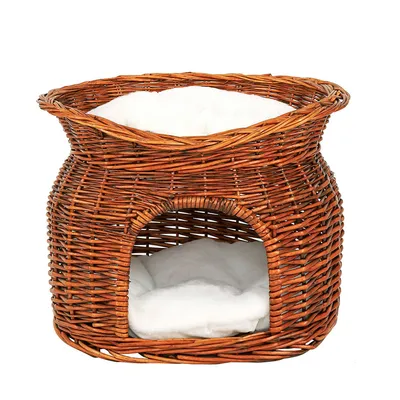 lionto panier pour chat en osier avec coussins doux et double couchage