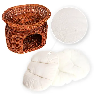 lionto panier pour chat en osier avec coussins doux et double couchage