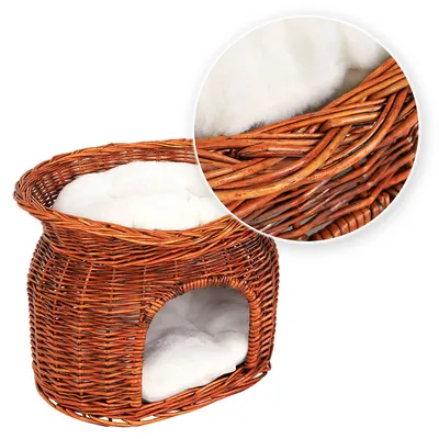 lionto panier pour chat en osier avec coussins doux et double couchage