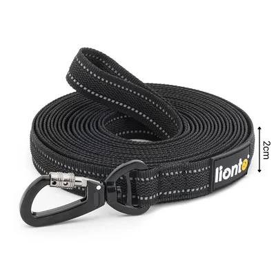 lionto longe pour chien gommée avec poignée, mousqueton 360° et réflecteurs