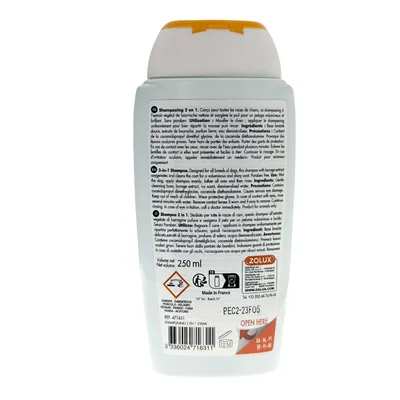 zolux - Shampooing 2en1 nettoie et oxygène le poil pour chien  250 ml