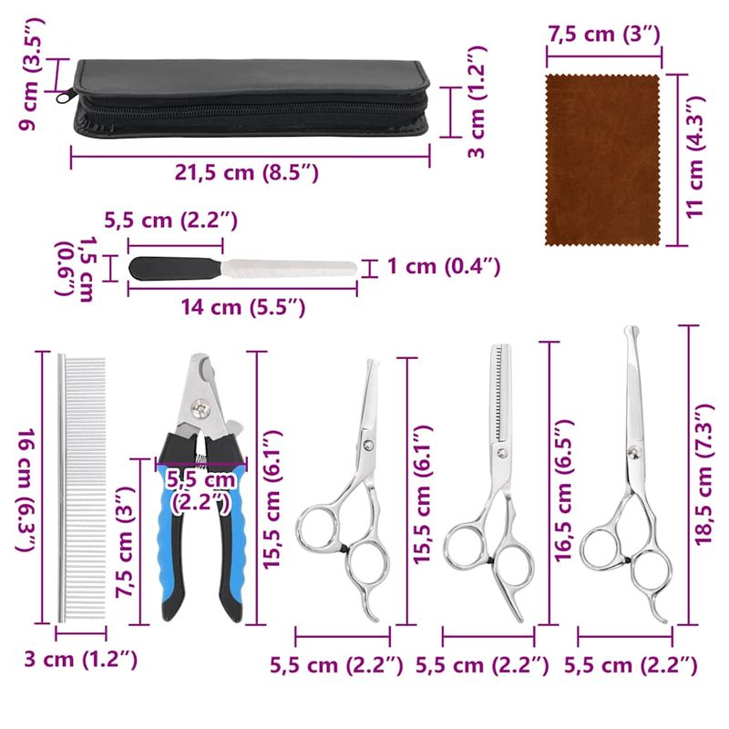 vidaXL ensemble de ciseaux de toilettage pour chiens