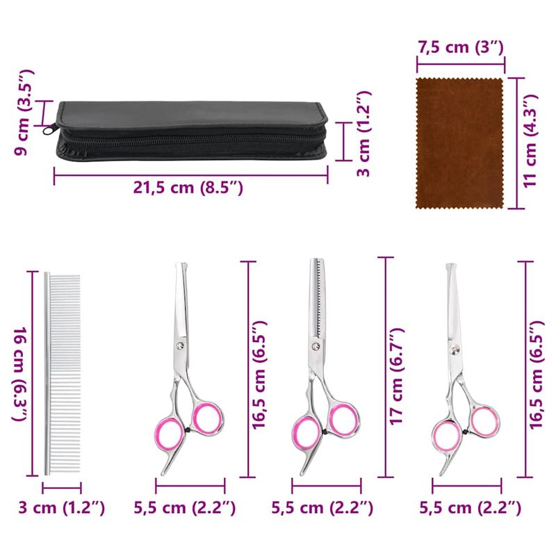 vidaXL ensemble de ciseaux de toilettage pour chiens