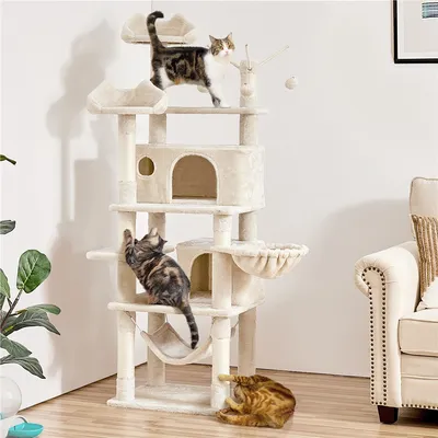 Arbre à Chat Multiniveau Avec Poteaux En Sisal, Niches Et Hamac 170 Cm