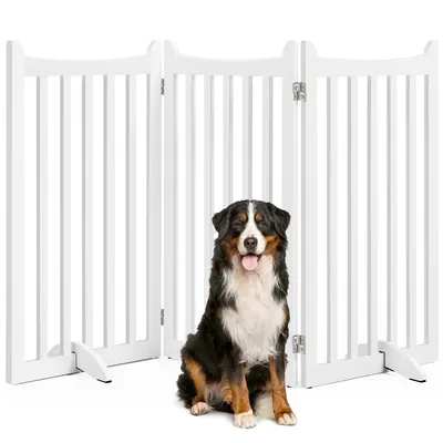 Barrière De Sécurité Chien En Bois à 3 Panneaux Avec 2 Pieds De Support