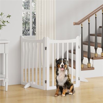 Barrière De Sécurité Chien En Bois à 3 Panneaux Avec 2 Pieds De Support